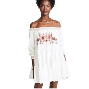 Free People White Tiered Embroidered Off The Shoulder Mini Dress Size Small